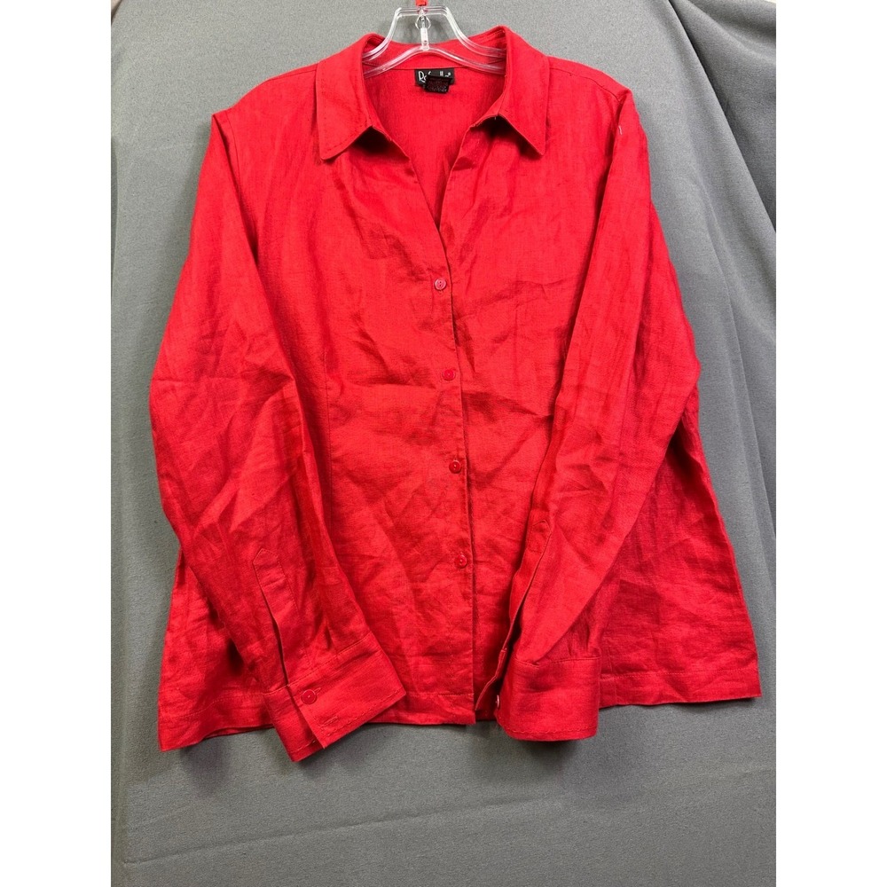 Rafaella Red Linen Long Sleeve Shirt Pointed Collar Women Solid Top size 14